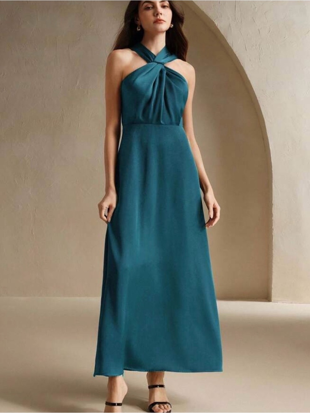 Teal Halter Twist Maxi Dress - Women
